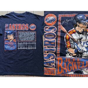 BAGWELL Houston Astros 1992 NUTMEG Baseball CARD T-shirt XL navy Sunrise MLB vtg